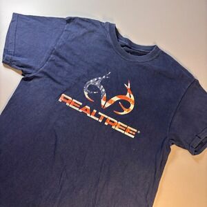 Realtree American Flag‎ Antler Logo T Shirt Navy Blue Men's Size Medium
